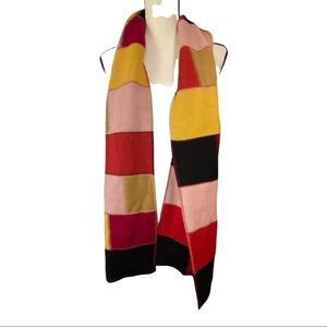 Kate Spade Color Block Knitted Scarf,‎ Red, Pink, Gold and Black - 64" Long